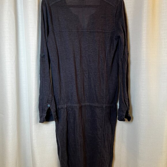 VINCE Women's Blue Henley Drawstring Waist Shirt Dress Roll Tab Sleeve Sz Small - Picture 6 of 11
